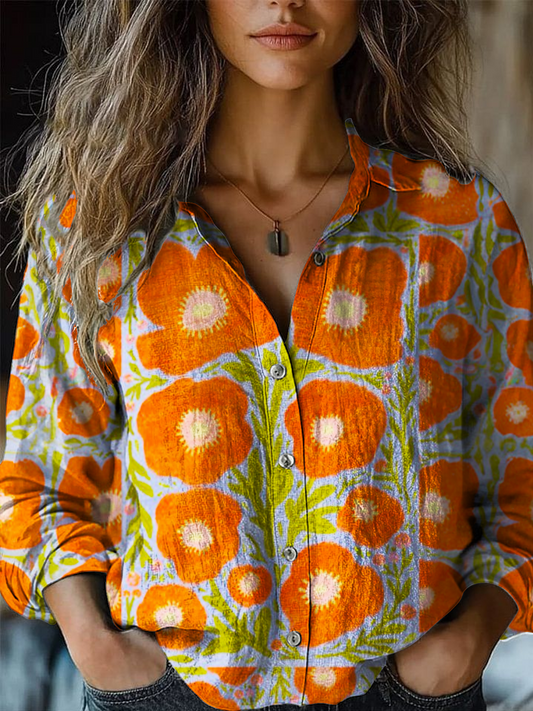 Retro Colorful Floral Pattern Women's Printed Casual Shirt