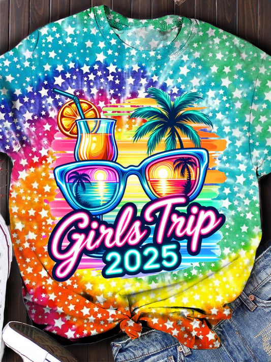 컬러풀한 네온 걸스 트립 2025 휴가 티셔츠 