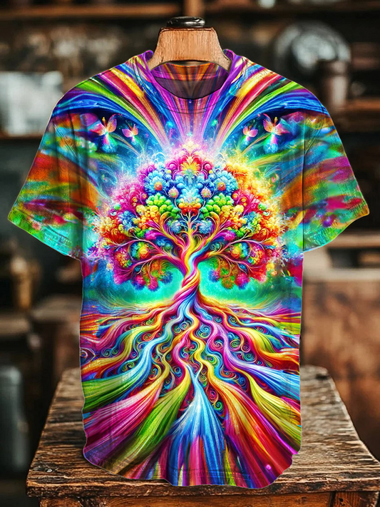 Colorful Hippie Tree Art Crew Neck T-shirt