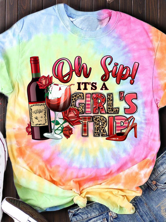 「Oh Sip! It's a Girl's Trip」クルーネックTシャツ