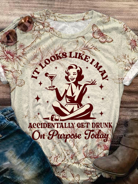 T-Shirt mit Vintage-Print „Es sieht aus, als würde ich mich versehentlich betrinken“ 