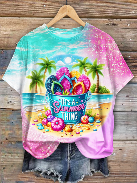 It's A Summer Time Glitter Sequin Flip Flops Art Crew Neck T-shirt