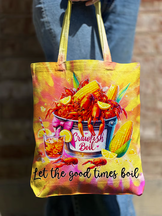 Crawfish Let The Good Times Boil Shoulder Zipper Canvas Bag