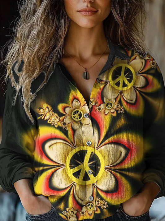 Glitter Floral Hippie Art Women's Printed Casual Shirt