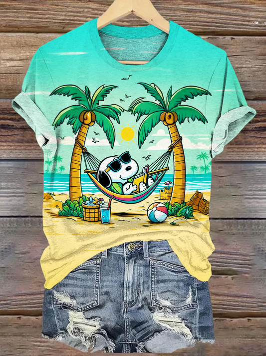 Fun Snoopy's Lazy Island Vacation Crew Neck T-shirt
