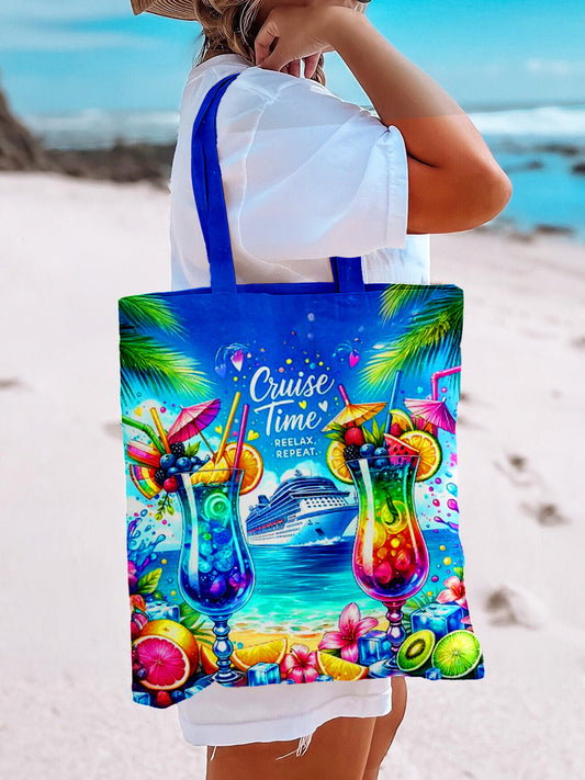 Kreuzfahrt Tropischer Urlaub Strand Cocktail Reise Schultertasche Reißverschluss Canvas Tasche 