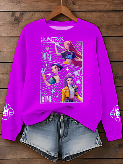 Kpop Demon Hunters Printed Long Sleeve Casual Top