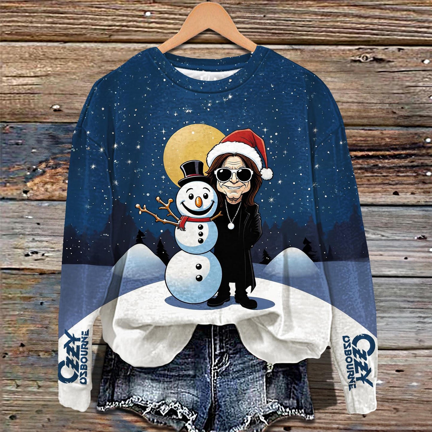 Ozzy Osbourne Merry Christmas Printed Long Sleeve Casual Top
