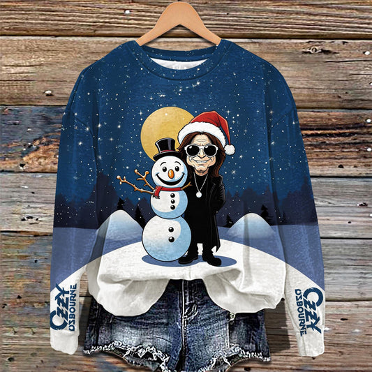 Ozzy Osbourne Merry Christmas Printed Long Sleeve Casual Top