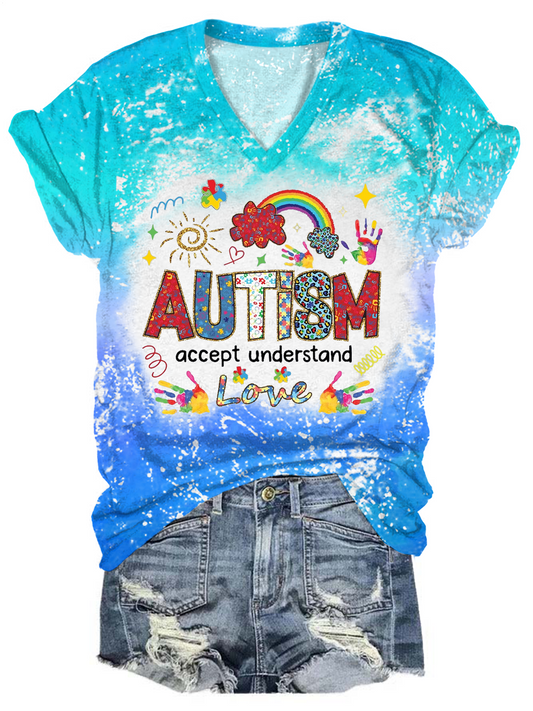 Autism Awareness Accept Understand Love V-neck T-Shirt