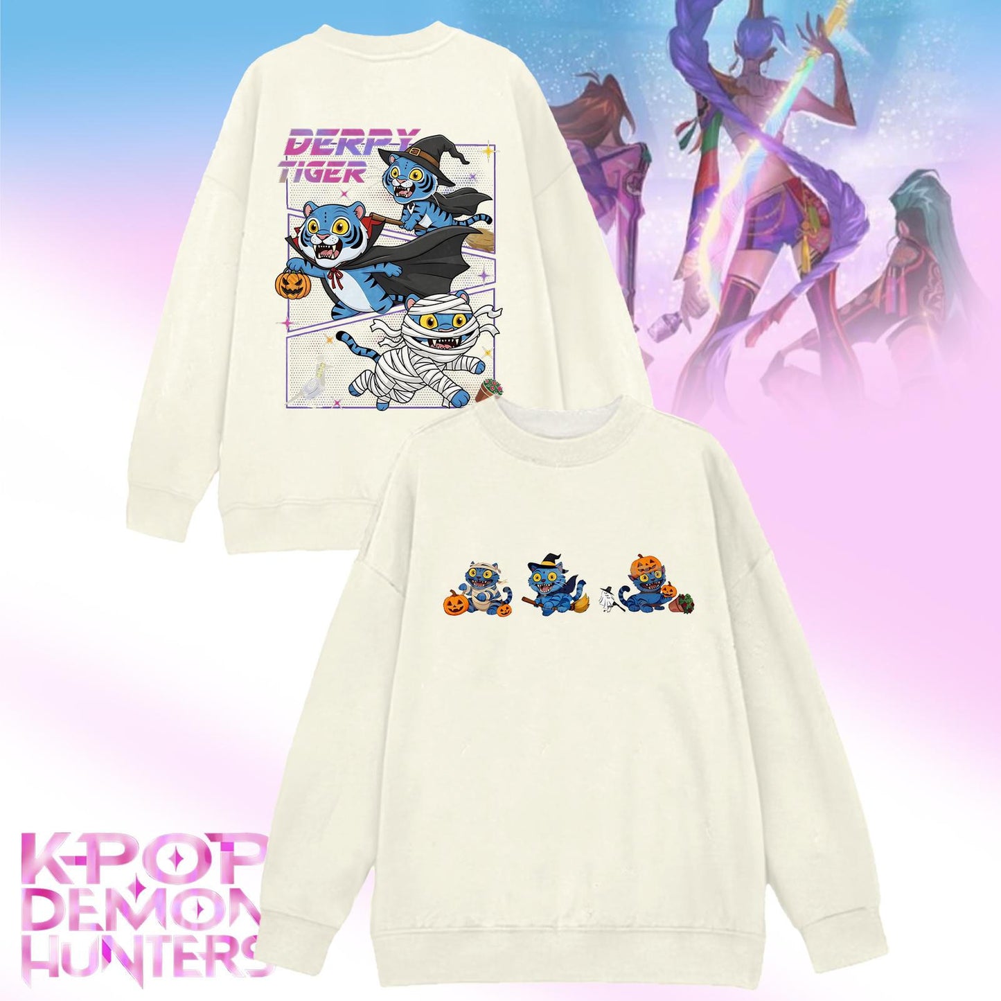 Halloween Demon Hunter Printed Long Sleeve Casual Top