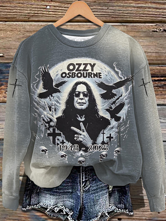 Ozzy Osbourne Retro Printed Long Sleeve Casual Top