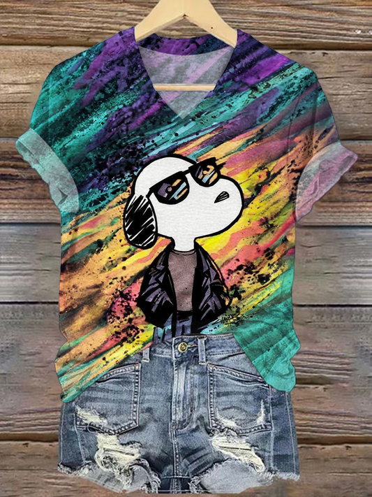 Retro Fun holiday Sunglasses Snoopy V-neck T-Shirt