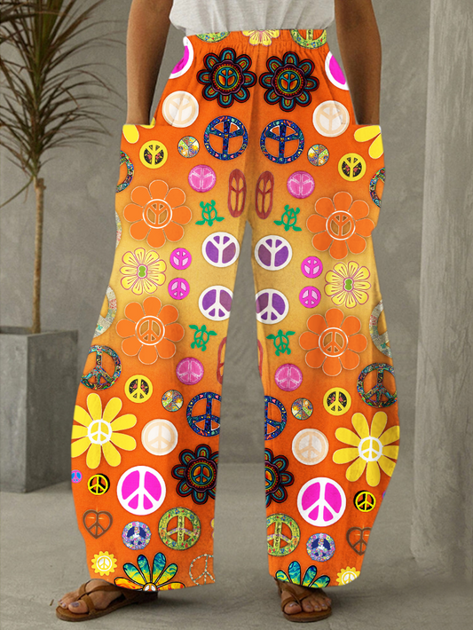 Colorful Classic Hippie Art Print Casual Pants