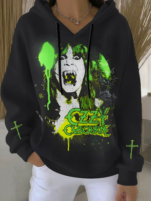Ozzy Osbourne Â€“ Speak Vintage Spray Loose Fit Hooded Sweatshirt With Pockets