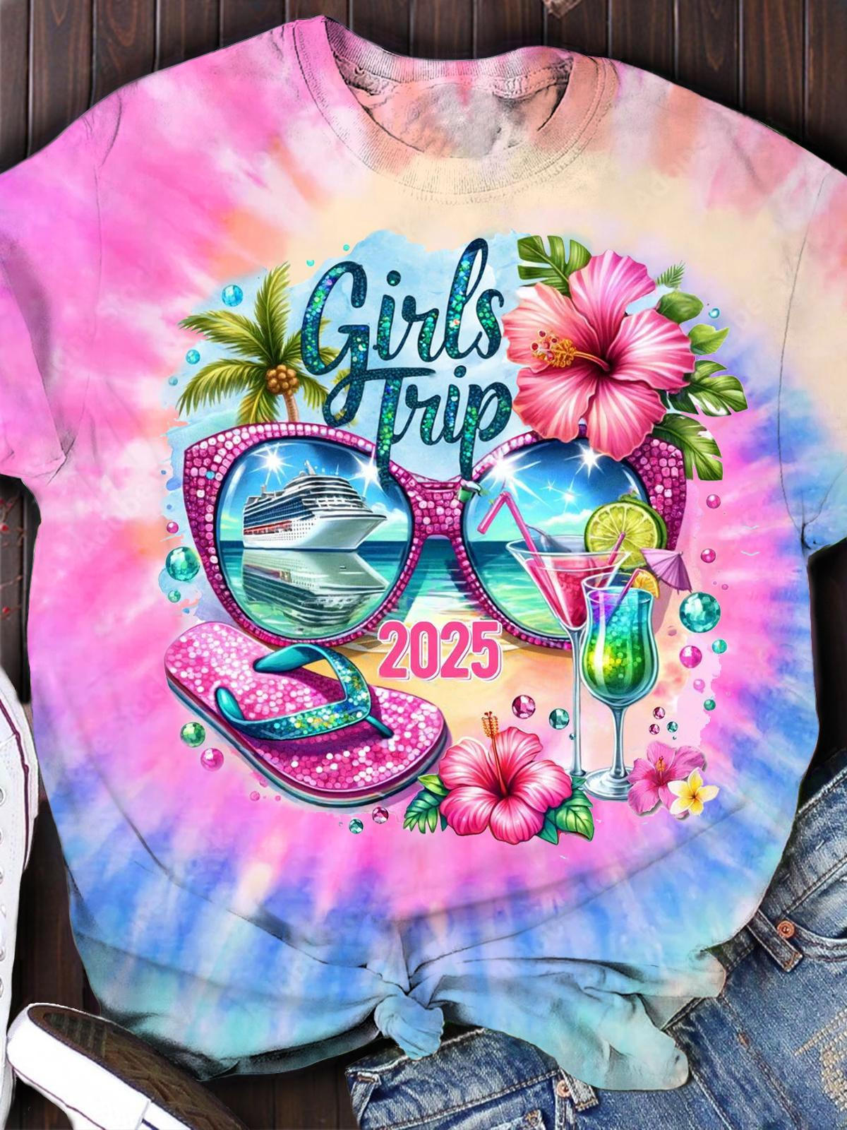 T-Shirt mit Rundhalsausschnitt „Girls Trip 2025“ 