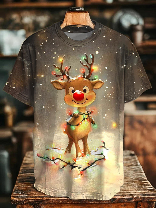 Christmas Reindeer Print Crew Neck T-shirt
