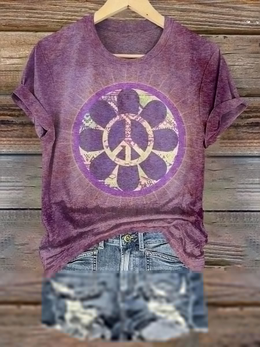 Hippie Peace Sign Love and Peace Crew Neck T-shirt