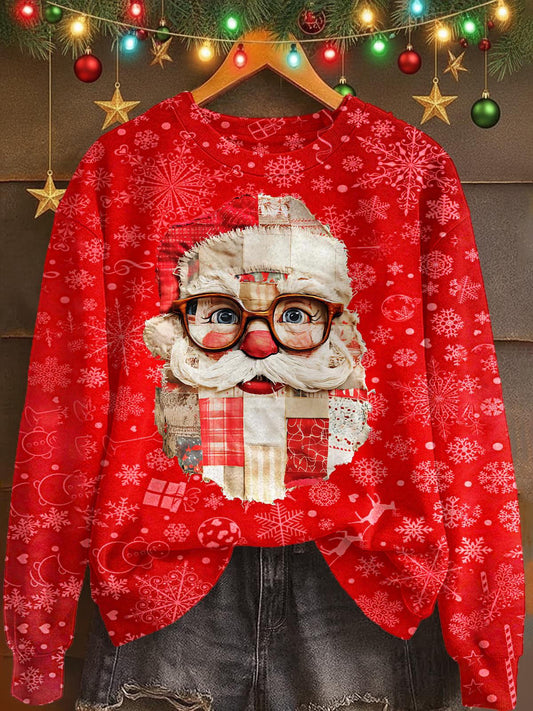 Christmas Santa Claus Print Long Sleeve Casual Top