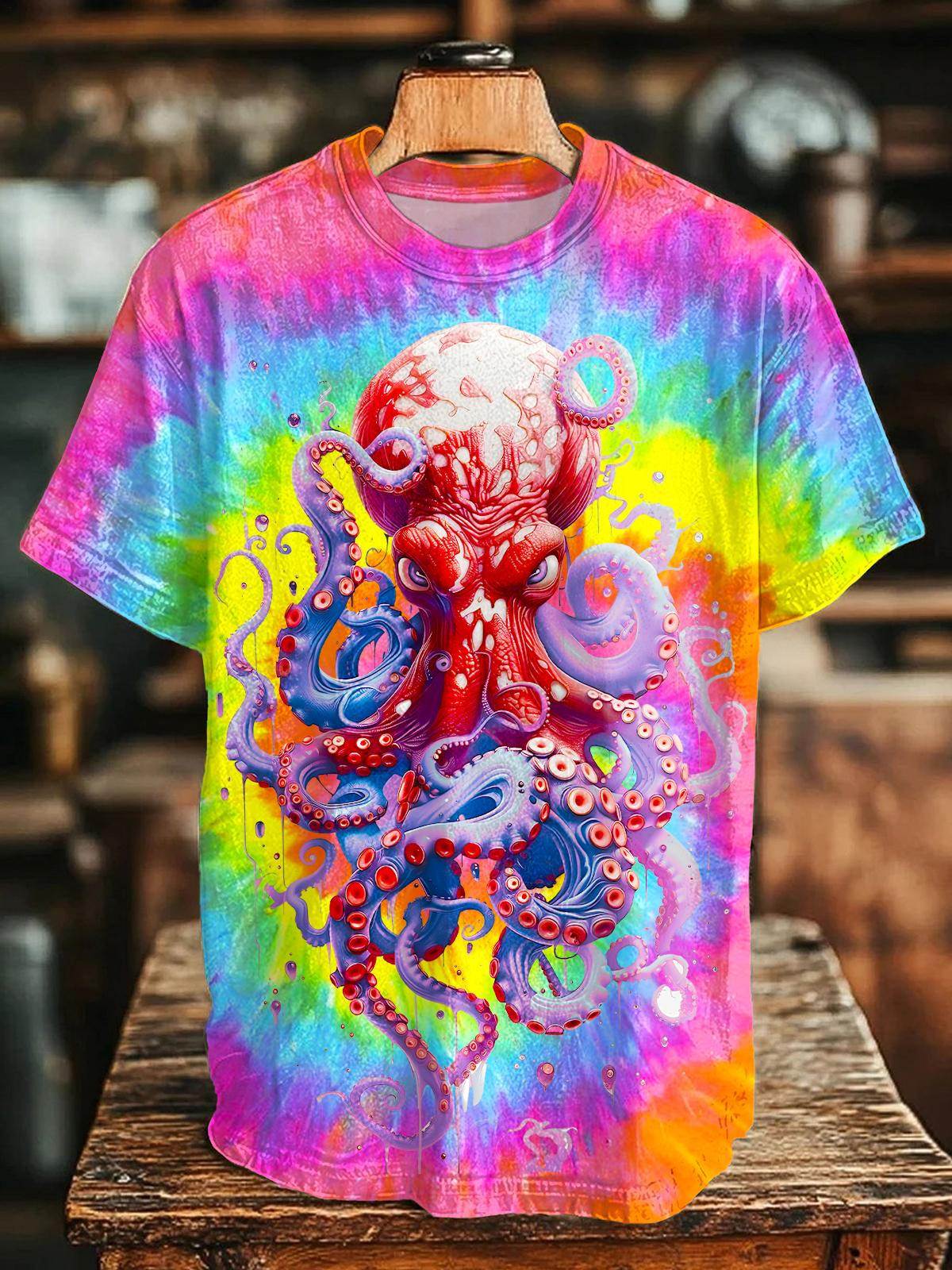 Colorful Octopus Crew Neck T-shirt