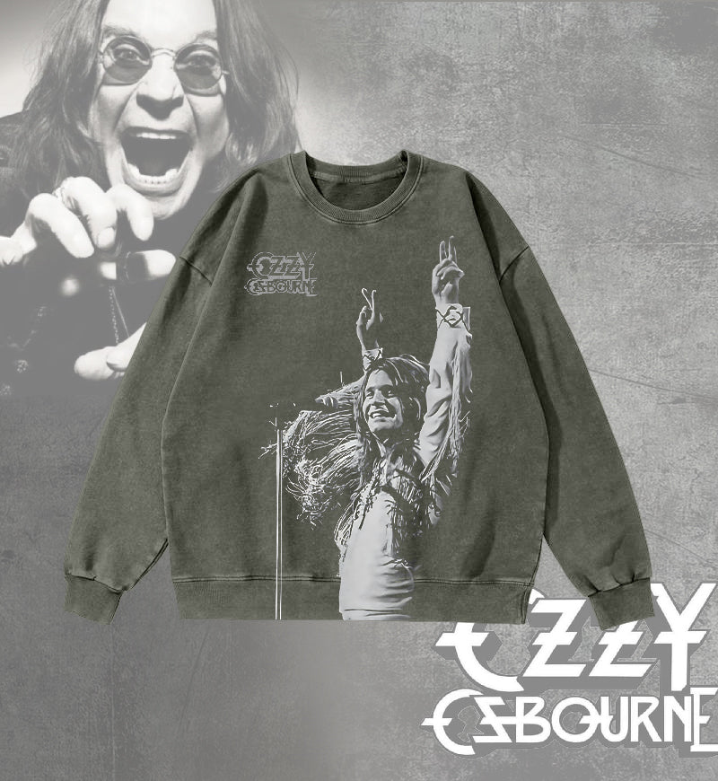 In Memory of Ozzy Osbourne Round Neck Washed Sweatshirt