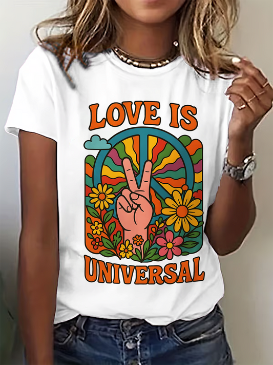 Love Is Universal Retor Hippie Art Crew Neck T-shirt
