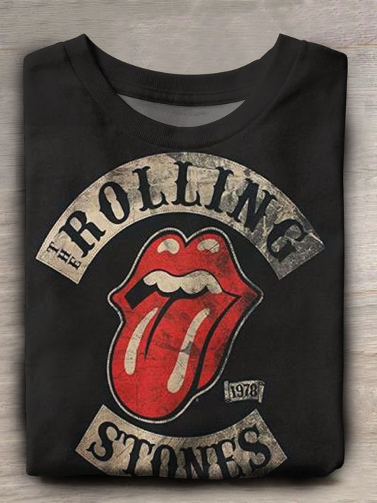 Kurzärmliges Oberteil mit Retro-Rockmusik-Print 