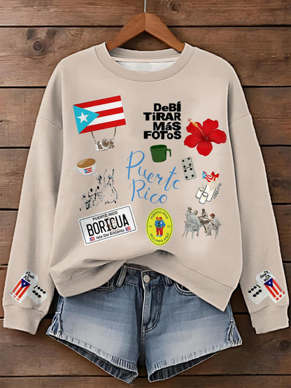 Bad Bunny Dtmf Puerto Rico Printed Long Sleeve Casual Top