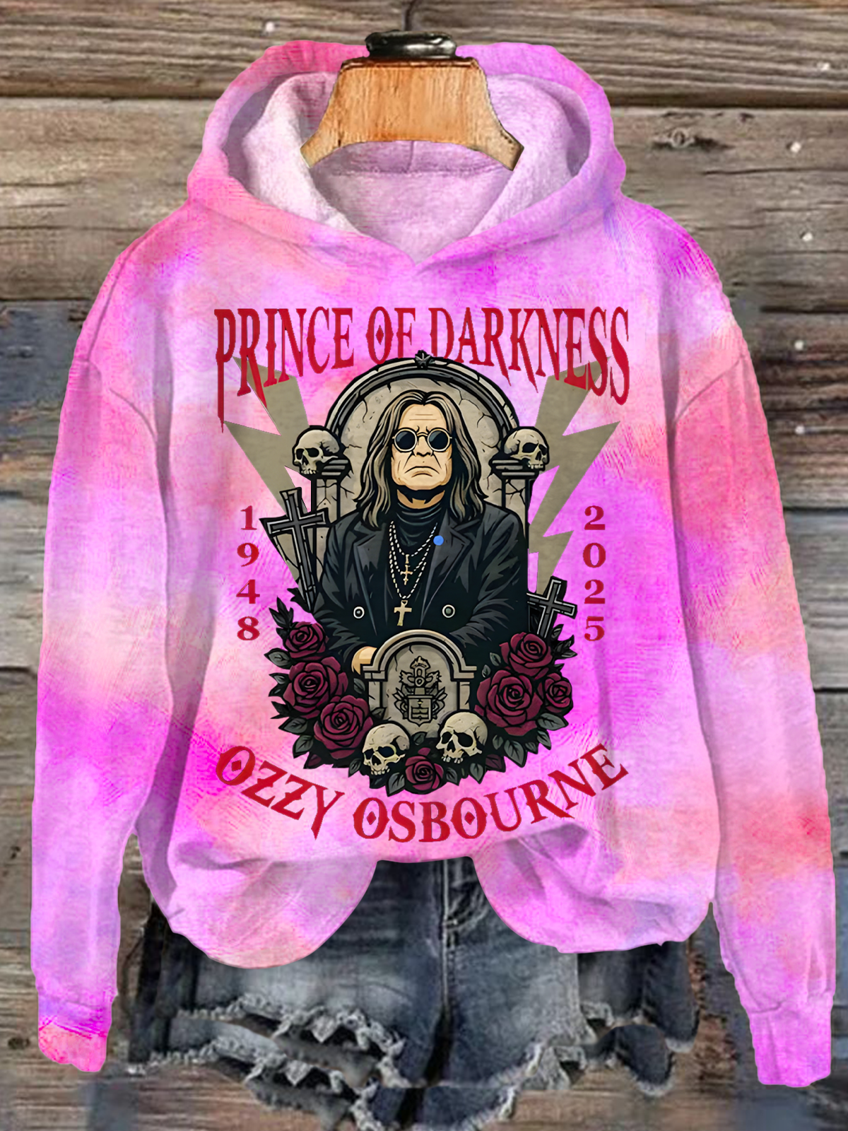 Prince Of Darkness Ozzy Osbourne Long Sleeve Printed Hoodie