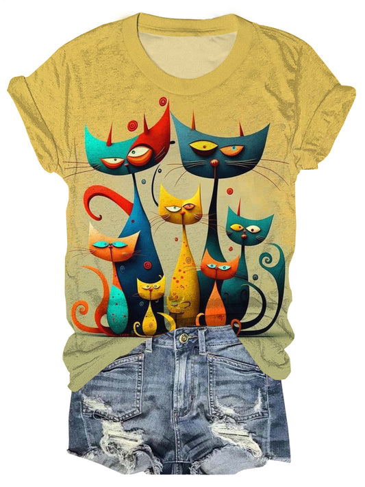 おもしろ猫クルーネックTシャツ