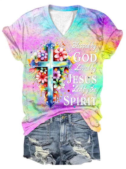Blessed By God Loved By Jesus V-neck T-Shirt
