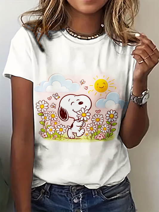 Fun Vacation Snoopy Basking In The Sun Crew Neck T-shirt