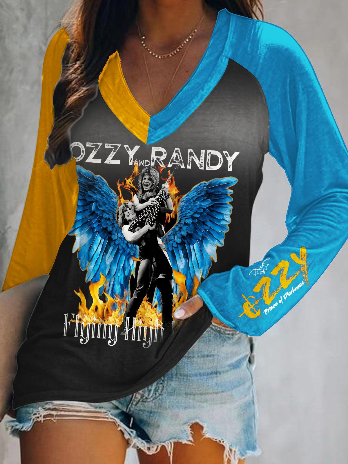 Ozzy Osbourne Color Collision Print V-Neck Long Sleeve Top