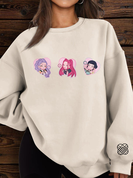 Demon Hunter Cartoon Printed Long Sleeve Casual Top