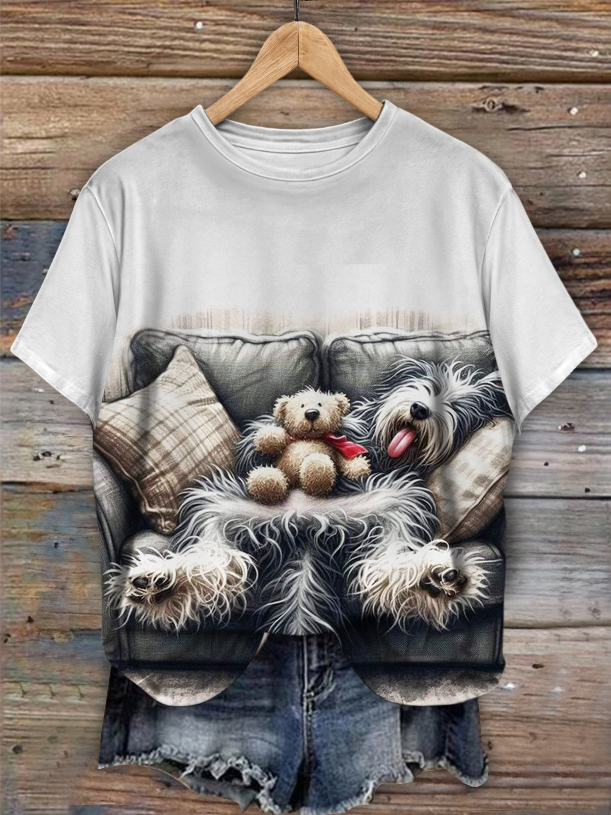 Dog Lying On The Sofa Crew Neck T-shirt