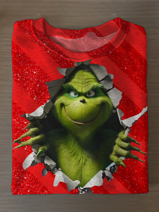 Cute Christmas Monster Printed Long Sleeve Casual Top