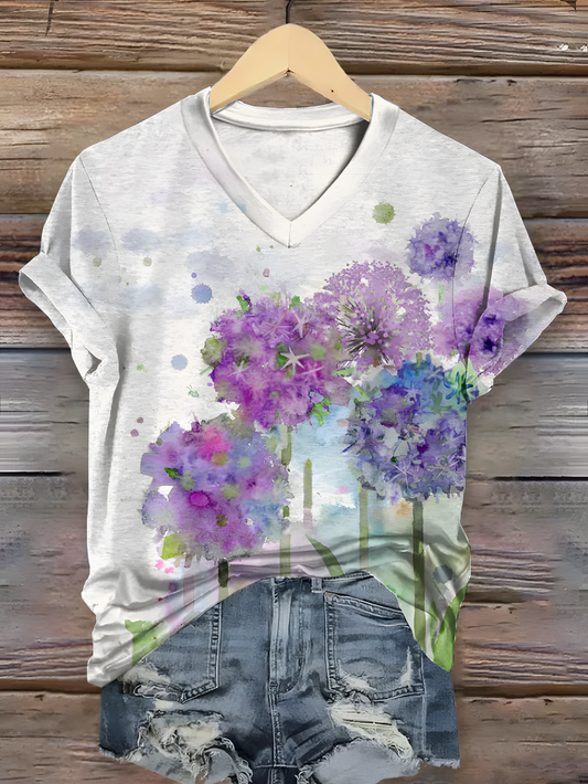 Vintage Floral Art V-neck T-Shirt
