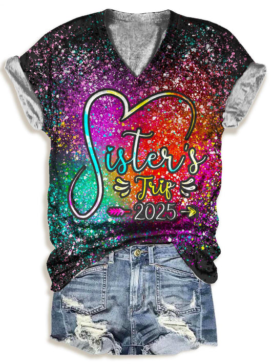 Sisterhood Trip 2025 Weekend Vacation V-Neck T-Shirt