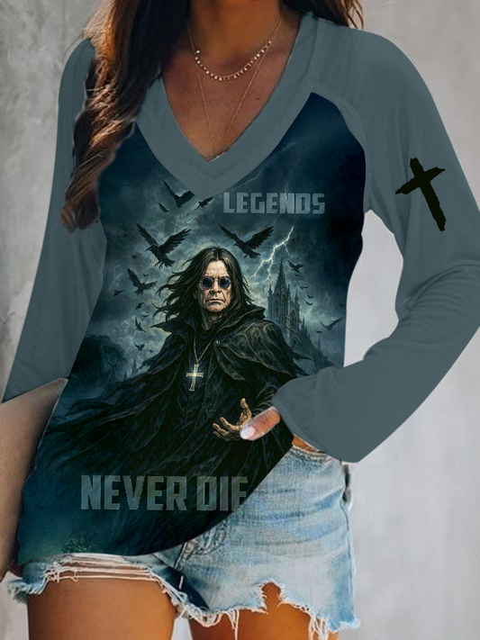 Ozzy Osbourne Art Print V-Neck Long Sleeve Top