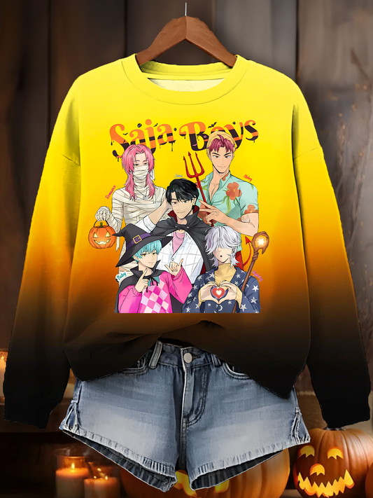 Saja Boys Halloween Horror Printed Long Sleeve Casual Top
