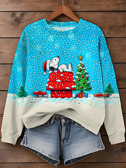 Christmas Snoopy Printed Long Sleeve Casual Top