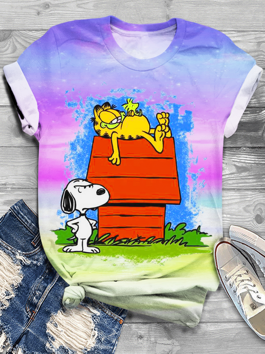 Fun Vacation Travel Snoopy Garfield Crew Neck T-shirt