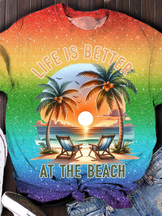 Life Is Better At The Beach 크루넥 티셔츠 