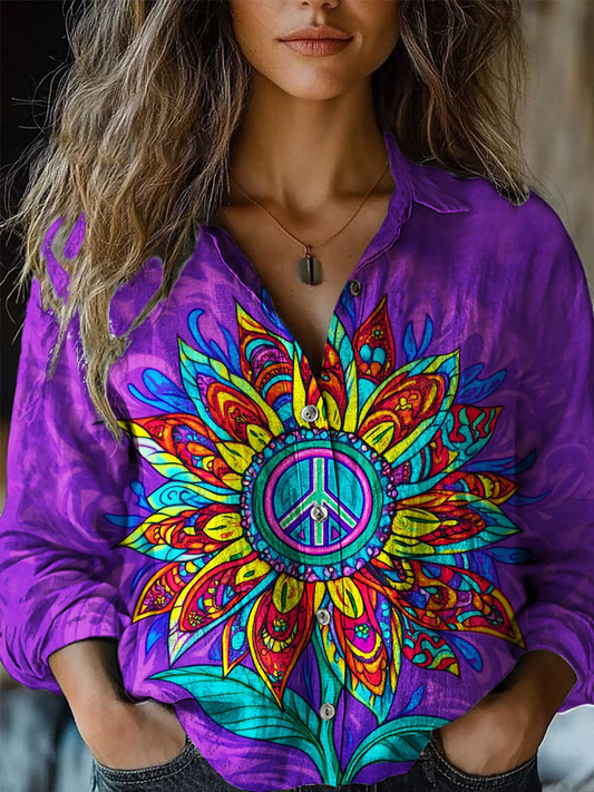 Tie-dye Colorful Hippie Peace Sunflower Women's Printed Casual Shirt