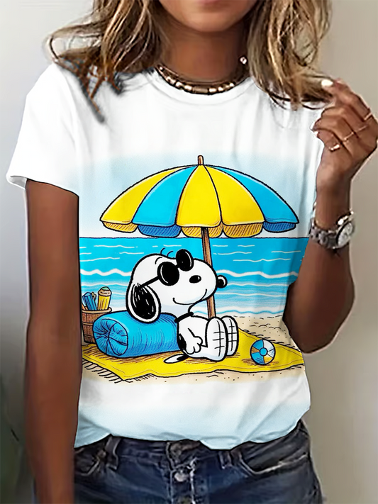 Fun Snoopy Beach Vacation Crew Neck T-shirt