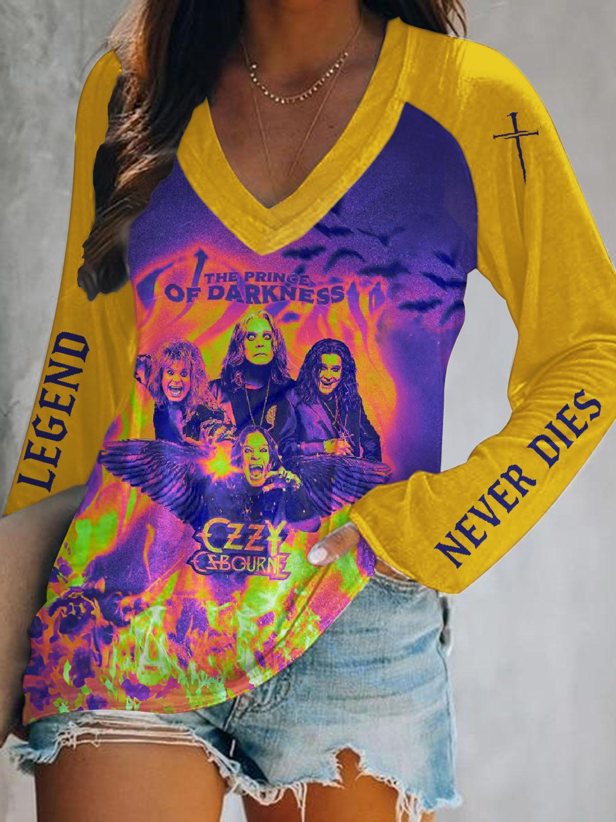 Ozzy Osbourne Print V-Neck Long Sleeve Top