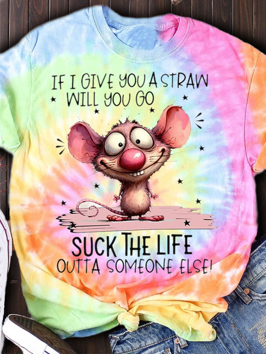 Lässiges Oberteil mit lustigem Maus-Print und Batikmuster für Damen 