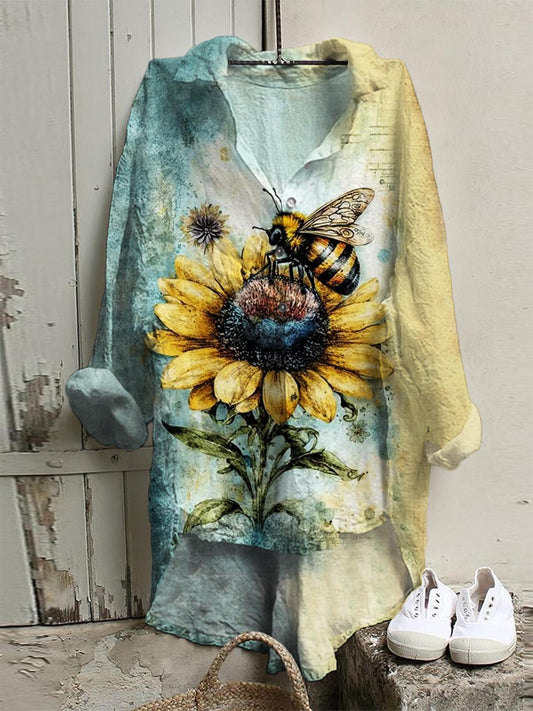 Women's Sunflower Bee Print Casual Shirt
