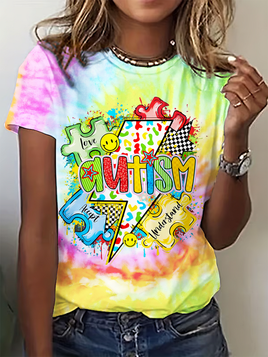 Checkerboard Autism Puzzle Crew Neck T-shirt