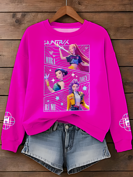 Kpop Demon Hunters Printed Long Sleeve Casual Top